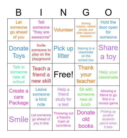 2023 KES Bingo Showing Kindness Bingo Card