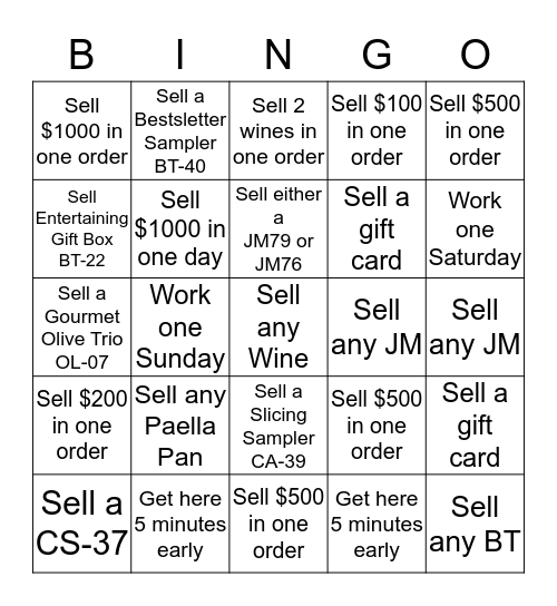 Customer Service Bingo Card