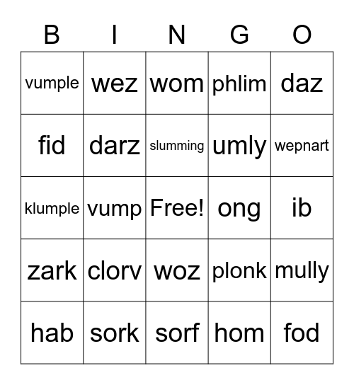 Nonsense Bingo Card