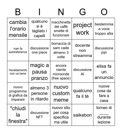 bingo di classe Bingo Card