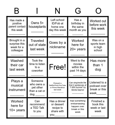 Fantastic February BINGO (where everyone who plays is a winner) Bingo Card