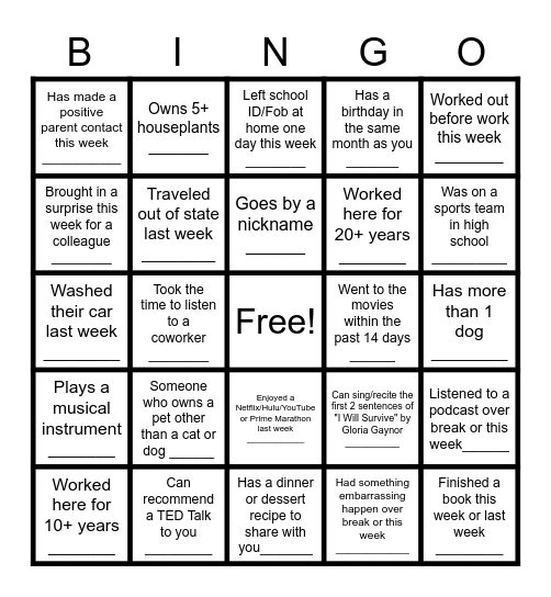 Fantastic February BINGO (where everyone who plays is a winner) Bingo Card