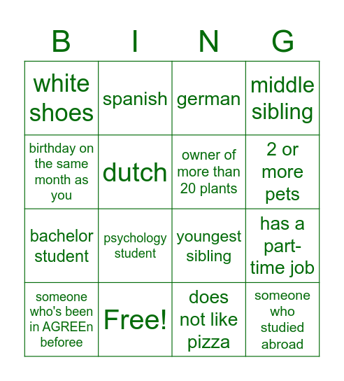 Get to know AGREEn Bingo Card