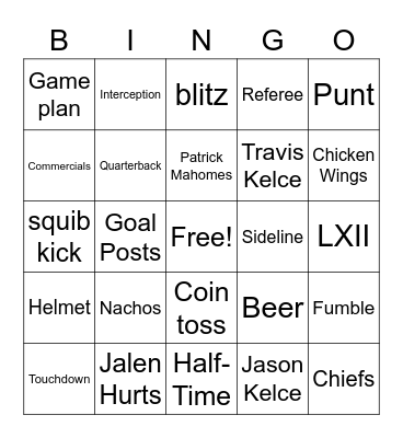 2023 SUPERBOWL BINGO Card