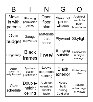 Ugly House to Lovely House Bingo Card