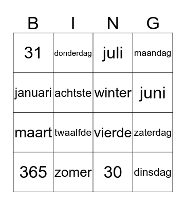 Kalenders Bingo Card