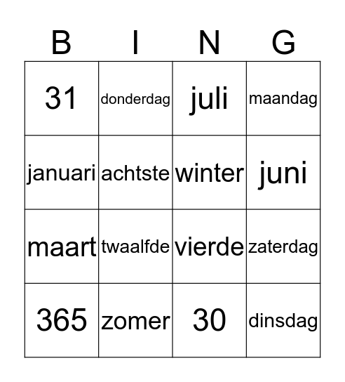 Kalenders Bingo Card