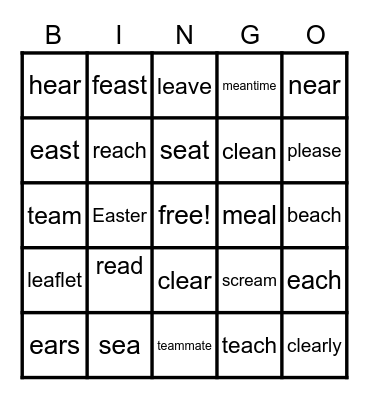--ea  (long e) Bingo Card