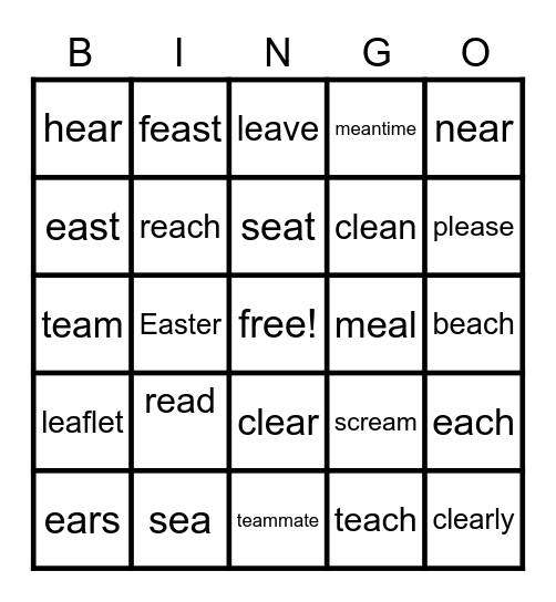 --ea  (long e) Bingo Card