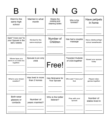 Marriage Ministry Gala Bingo Card