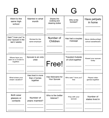 OBC Marriage Ministry Gala Bingo Card