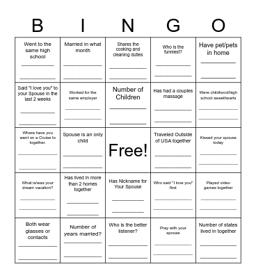 OBC Marriage Ministry Gala Bingo Card