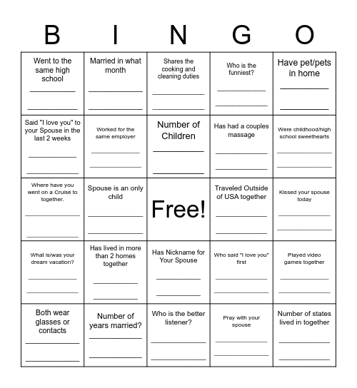 OBC Marriage Ministry Gala Bingo Card