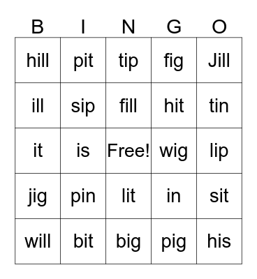 short i bingo Card