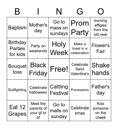 Should we keep these traditions? Bingo Card