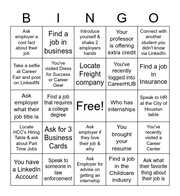 Career Fair BINGO Card