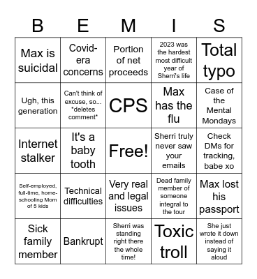 Bemis Bullshit Bingo! Bingo Card