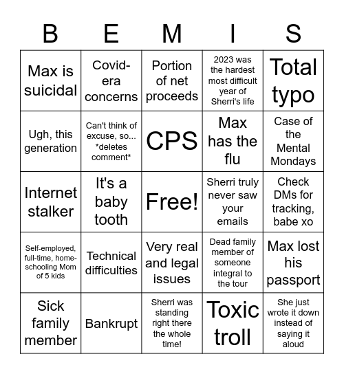 Bemis Bullshit Bingo! Bingo Card