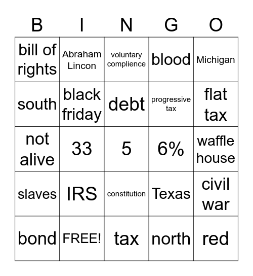 Taxes! Bingo Card