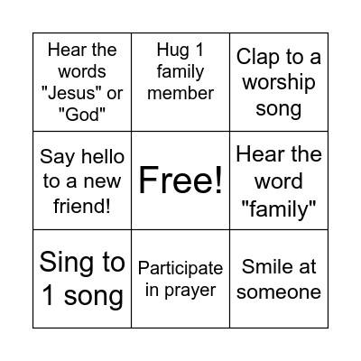 Family Sunday Bingo Card
