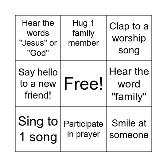 Family Sunday Bingo Card