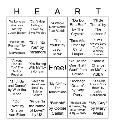 Love Song Bingo Card