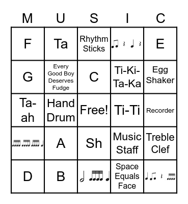 2nd - 4th Grade Music Bingo Card