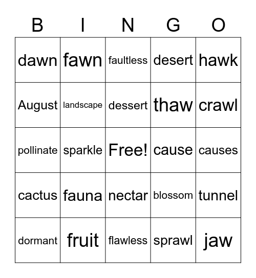 Sonoran Desert Seasons Bingo Card