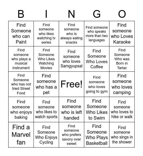 Version 1 Bingo Card