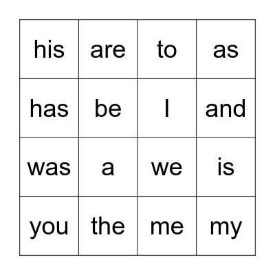 Heart Words Bingo Card