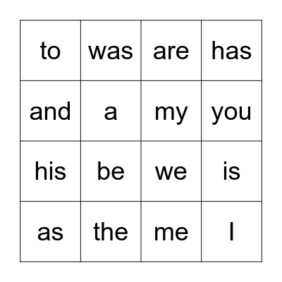 Heart Words Bingo Card