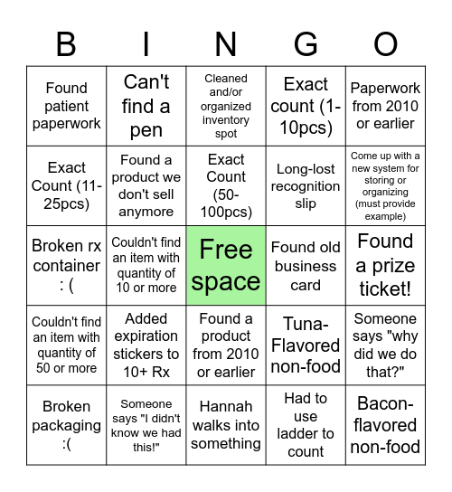 LAH INVENTORY BINGO Card