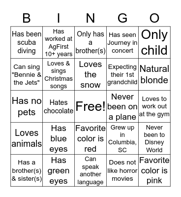 Get To Know Me BINGO Card