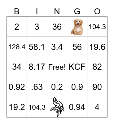 Decimals and Division Bingo Card