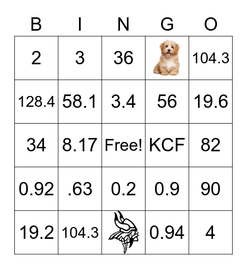 Decimals and Division Bingo Card