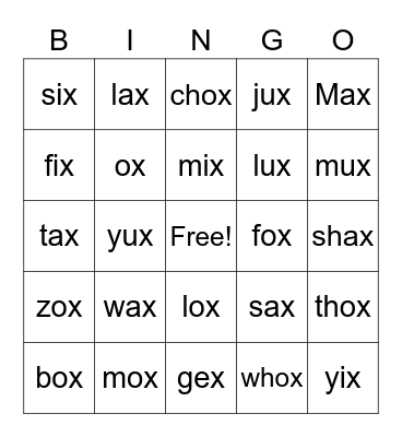 BINGO X Bingo Card
