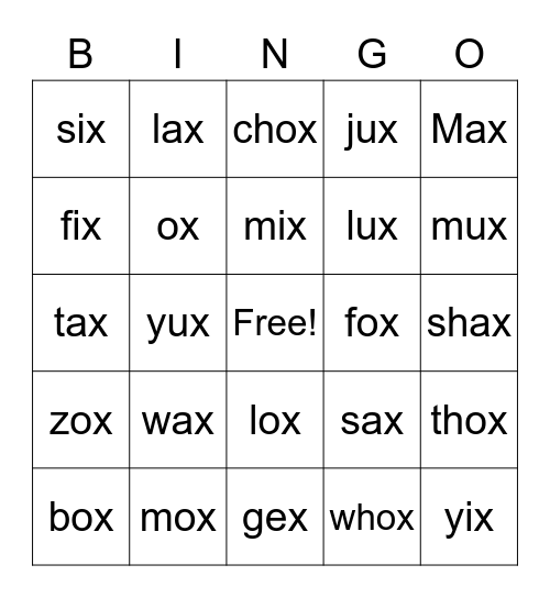 BINGO X Bingo Card