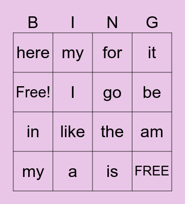 Heart Word Bingo Card