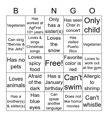 Get To Know Me BINGO Card