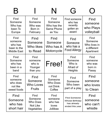 Version 1 Bingo Card