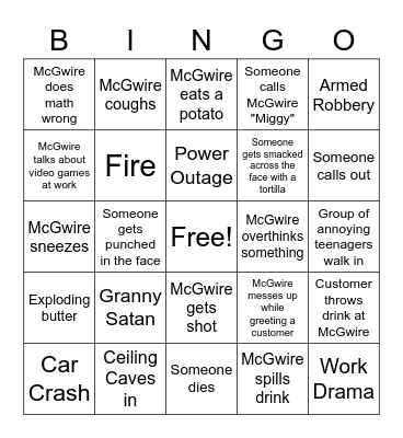 McGwire's Work Chaos Bingo Card