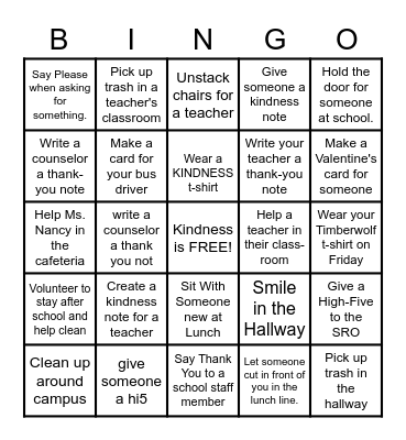 KINDNESS Bingo Card