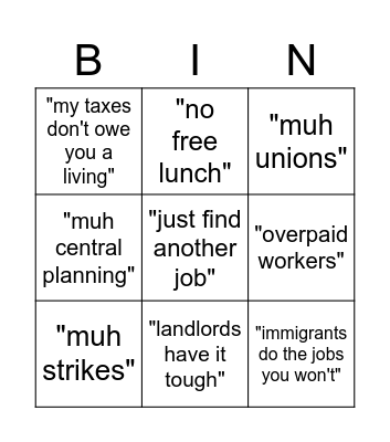 The "inefficiency of Socialism" bingo Card