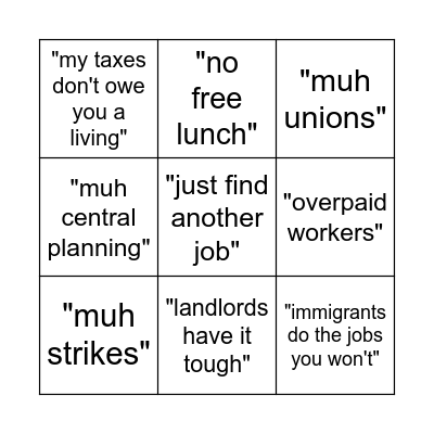 The "inefficiency of Socialism" bingo Card