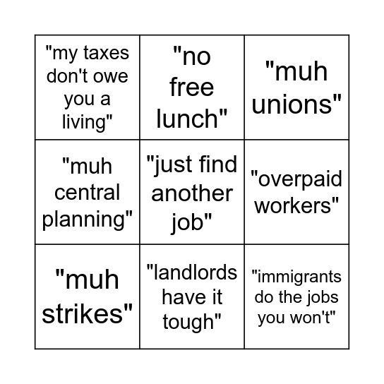 The "inefficiency of Socialism" bingo Card