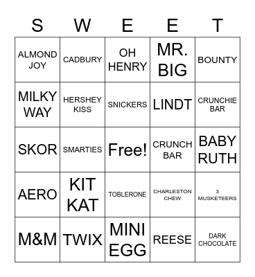 CHOCOLATE BINGO Card