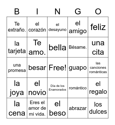 ¡Feliz Día de San Valentín! Bingo Card