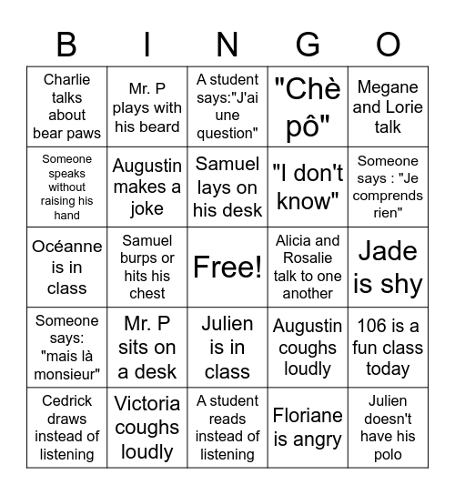 106 bingo card Bingo Card