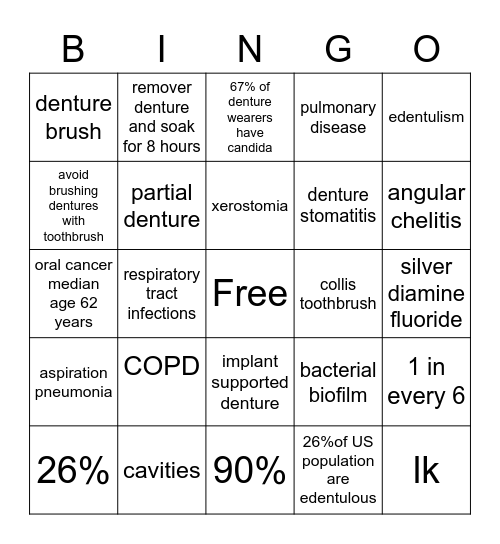 Sundale Dentistry BINGO Card