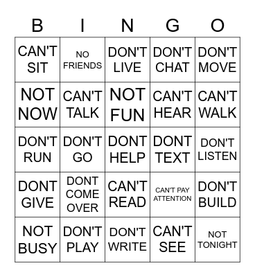 MORE NEGATIVE SIGNS Bingo Card